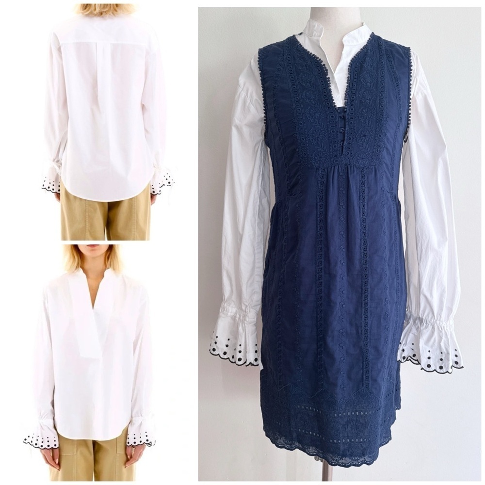 See by Chloe Polka Dots Scalloped Ruffle Sleeves White V-neck French Chic Blouse